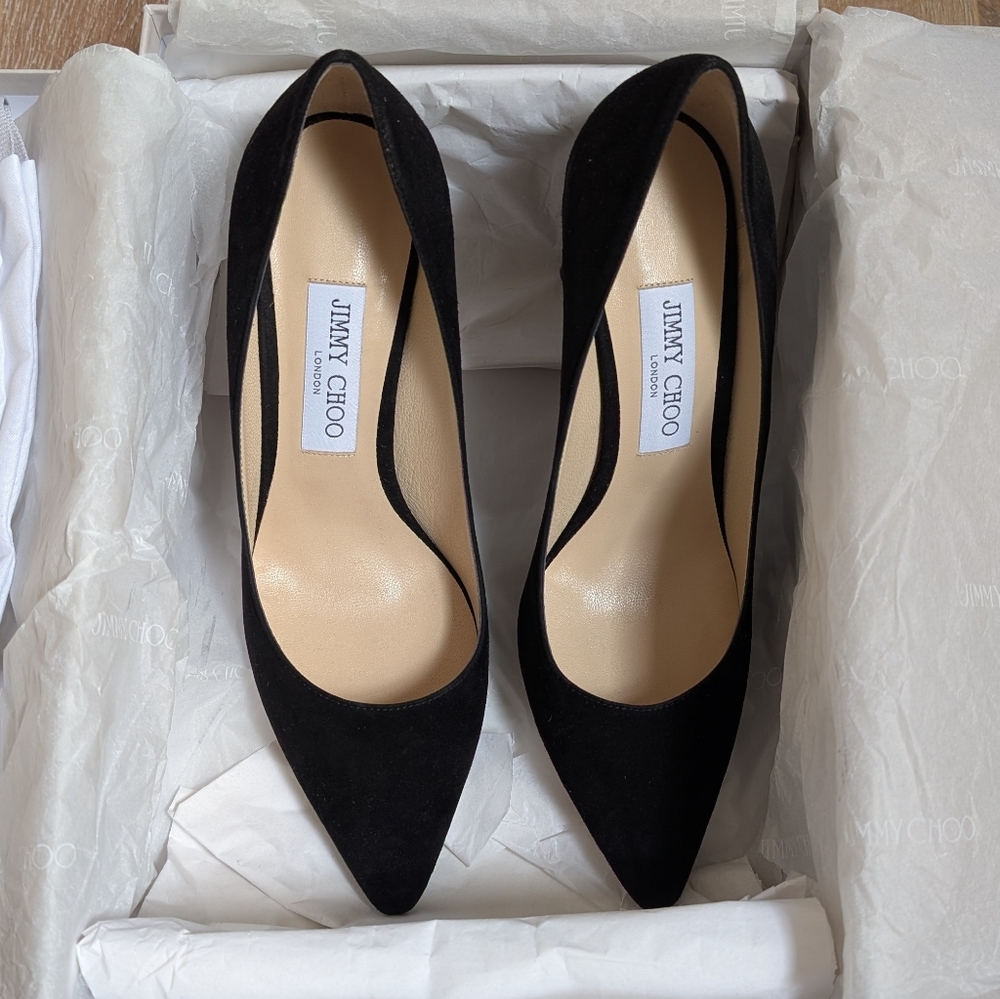NIB Jimmy Choo 247 Romy Black Suede Stiletto Pumps - Picture 2 of 8